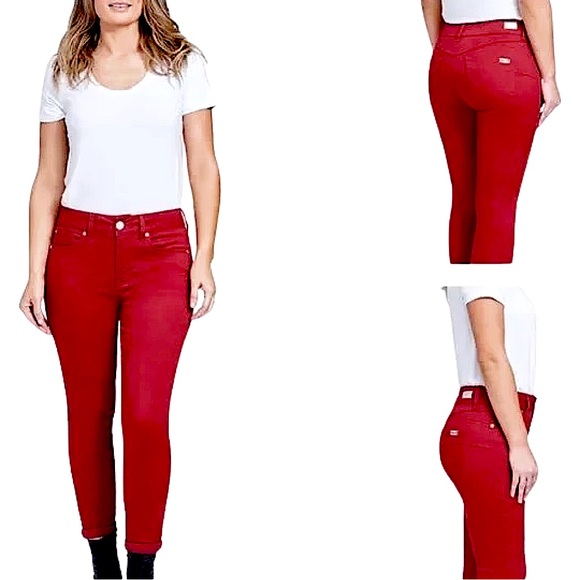 Seven7 size 10 bright red high rise skinny booty shaper jeans like new condition - Picture 3 of 13